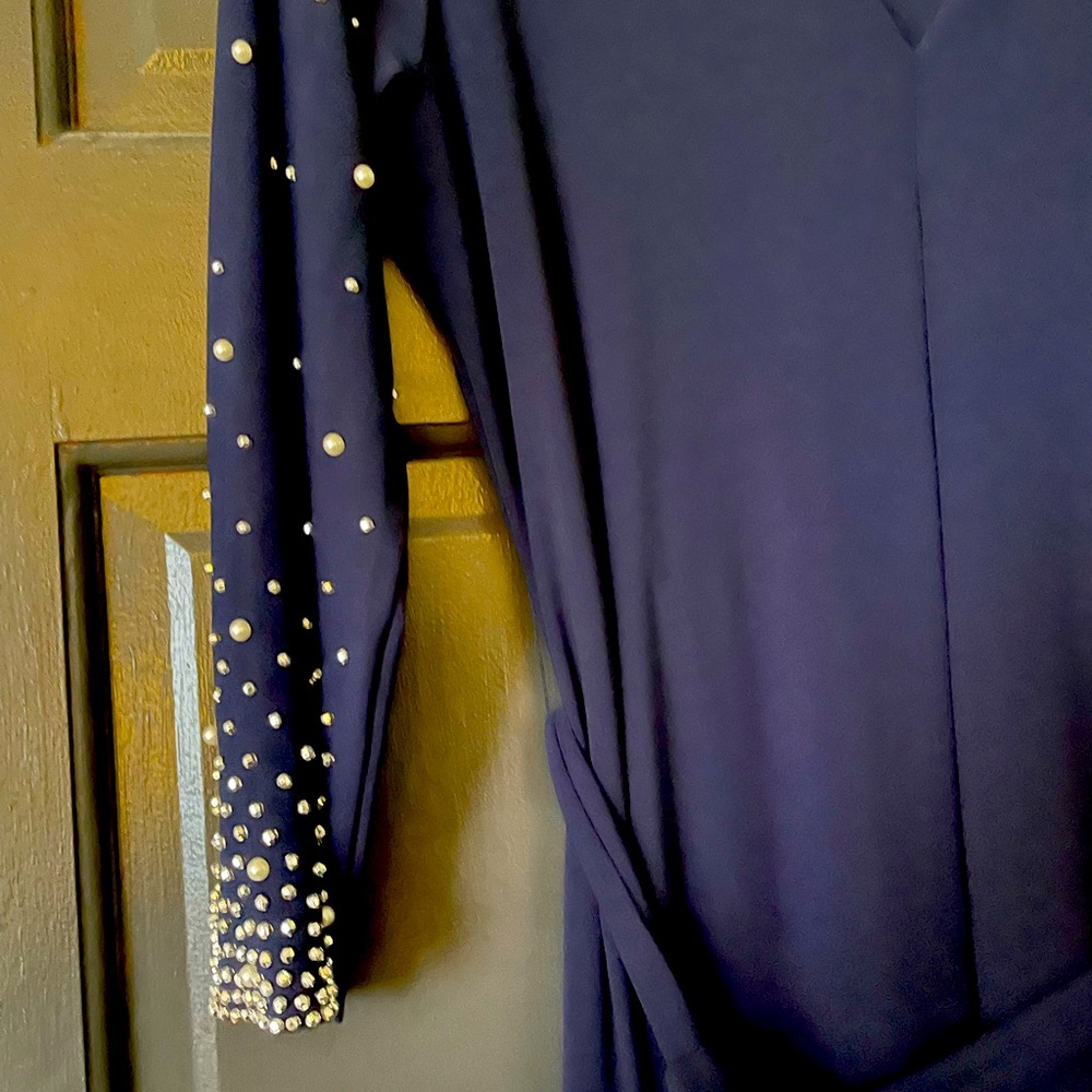 Dress, Navy blue with bead detail on sleeves